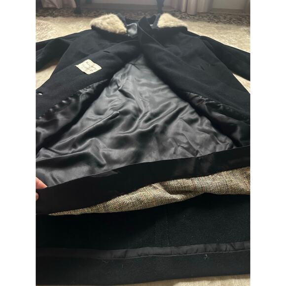 Vintage wool angora mink collar woman coat black gray DOBROYD retro overcoat S - Picture 5 of 16